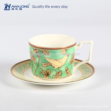 Verde Pájaro Patrón Natural Estilo De Porcelana De Café Fino Taza De Café Logotipo De Impresión, De Buena Venta De Café Taza Y Picado